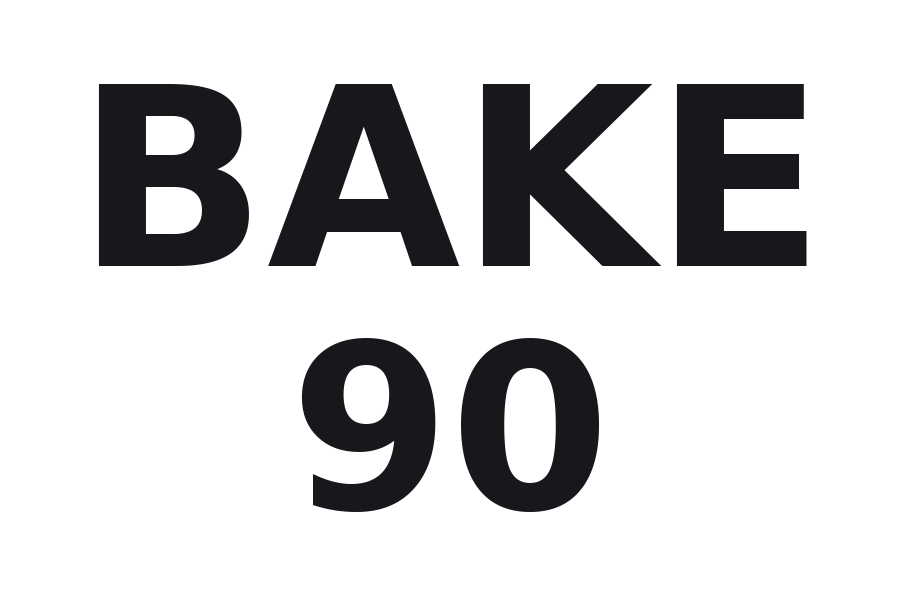 The words BAKE 90 as bold black letters