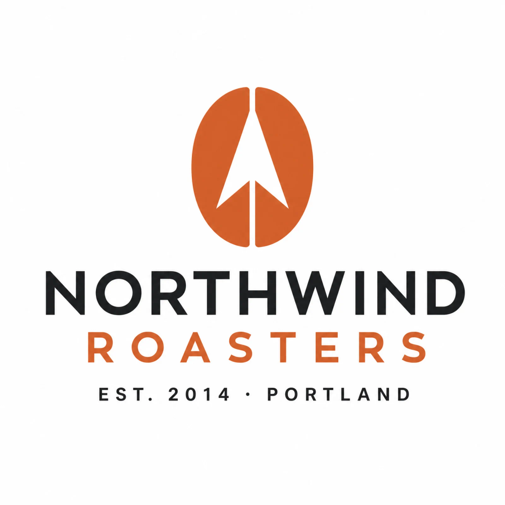 A coffee roaster logo: an orange bean with an arrow and black lettering